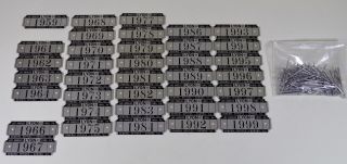 37 Vintage Lyon Metal Locker Badges 1959 - 1999 With Pop Rivets Missing 4 S photo