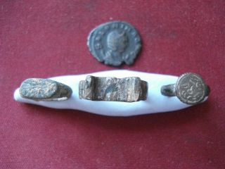 Three Ancient Roman Rings Plus Roman Coin - - Detector Finds photo