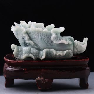 100 Natural Jadeite A Jade Hand Carved Chinese Cabbage Statue Rm0004 photo