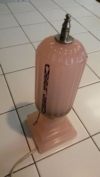 Vtg Antique 1920s Art Deco Pink Jadite Houze Glass Bullet Vanity Lamp photo