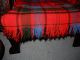 Awesome Vtg Deep Red Blue Black Wool Plaid Fringed Stadium Camp Blanket 50x62 Hearth Ware photo 2