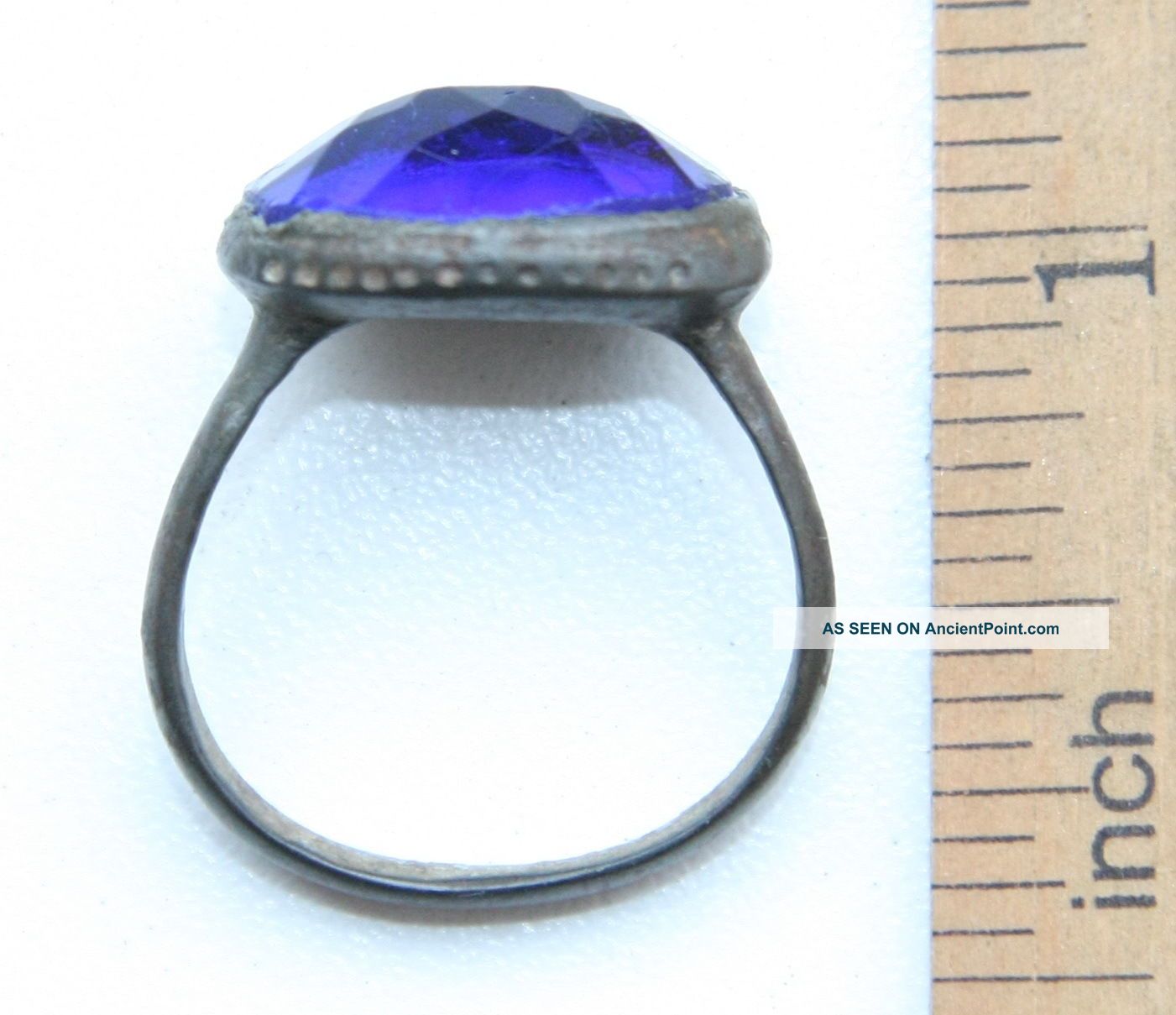 Ancient Medieval Bronze Finger Ring With Blue Inlay (mar01) Byzantine photo