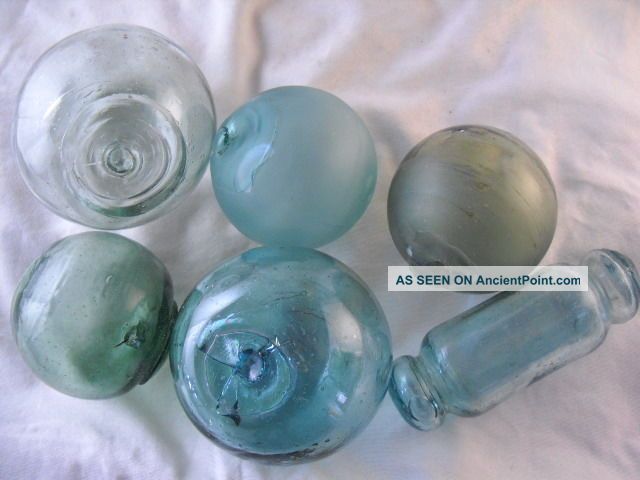 6 Abused & Flawed Authentic Japanese Glass Floats,  Alaska Beachcombed Fishing Nets & Floats photo