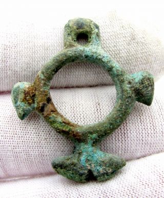 Viking Era Amulet / Pendant W/ Eagle Heads - Ancient Wearable Artifact - D169 photo