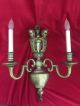 Vintage Pair Solid Brass Engraved Double Sconce Light Chandeliers, Fixtures, Sconces photo 2