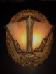 Fine Fabulous Antique Art Deco Gold Gilt Slag Glass Slip Shade Light Sconce 1920 Chandeliers, Fixtures, Sconces photo 9