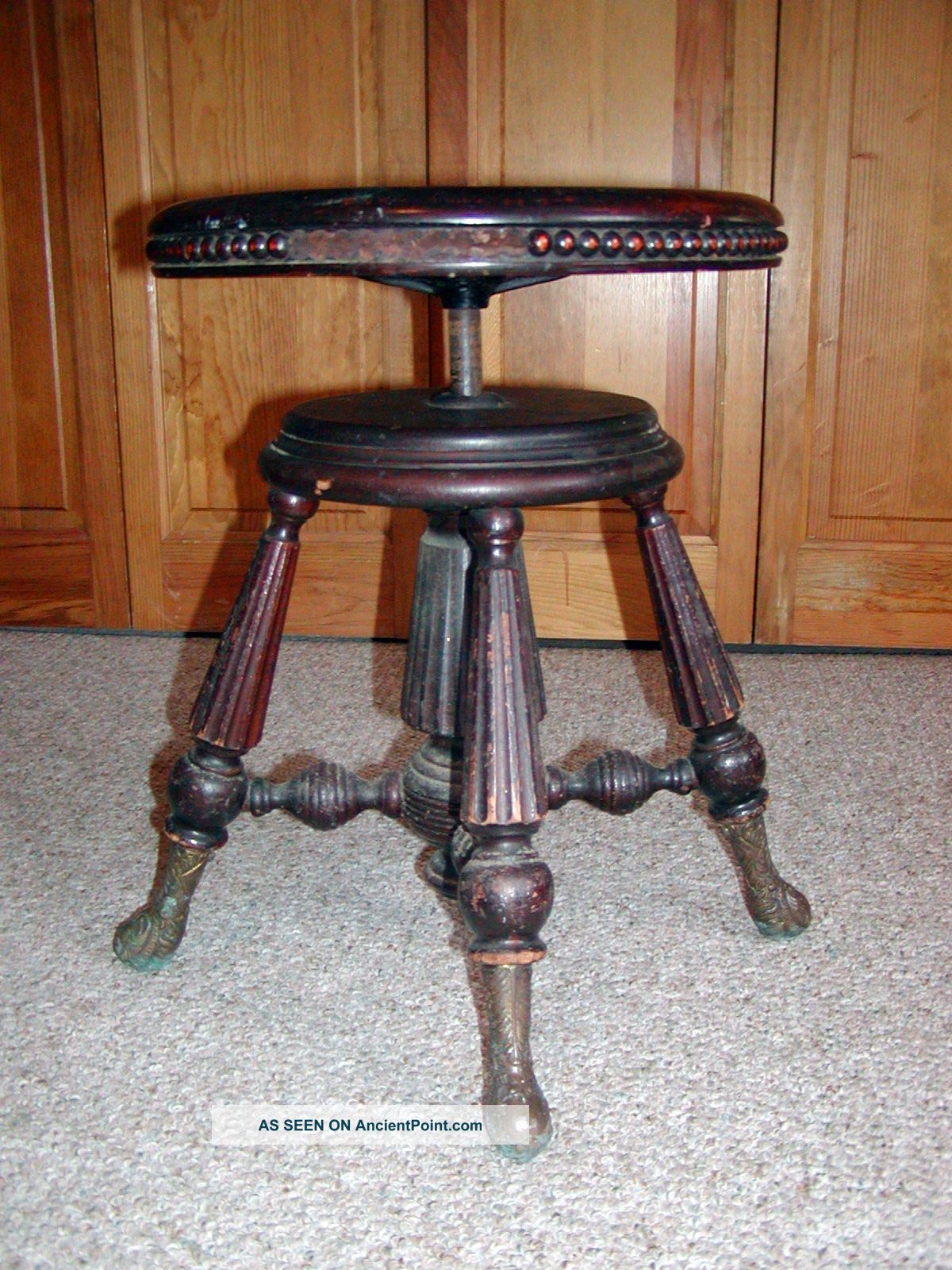 Late 1800 ' S Chas.  Parker Co.  Meriden Ct Wooden Ornate Brass Footed Piano Stool 1800-1899 photo