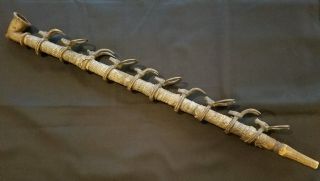 African Senufo Wooden Ceremonial Bobo Pipe With Snake Skin And Bronze Antelopes photo