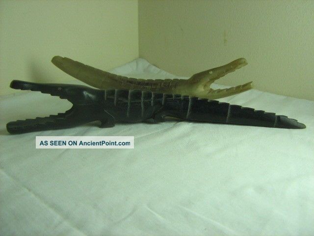 Antique Hand Carved Bone And Ebony Crocodiles Other Ethnographic Antiques photo