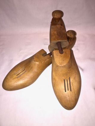 Antique Pair Shoe Forms Sellwell Brand With Spring Adjustment Slot Maple Wood photo