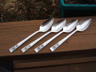 4 Community Oneida Coronation Oval Soup Dessert Spoons 7 1/4 