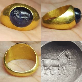 Rare Roman Lapis Solid Gold Ring photo