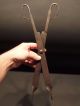 18th C Primitive Antique Hand Forged Wrought Iron Pipe Tongs Hearth Utensil Primitives photo 5