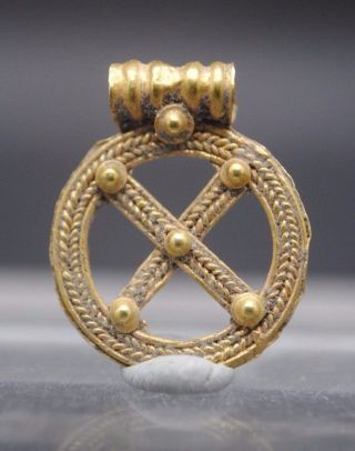 Rare Merovingian Gold Openwork Cross Wheel Pendant 6th Century photo