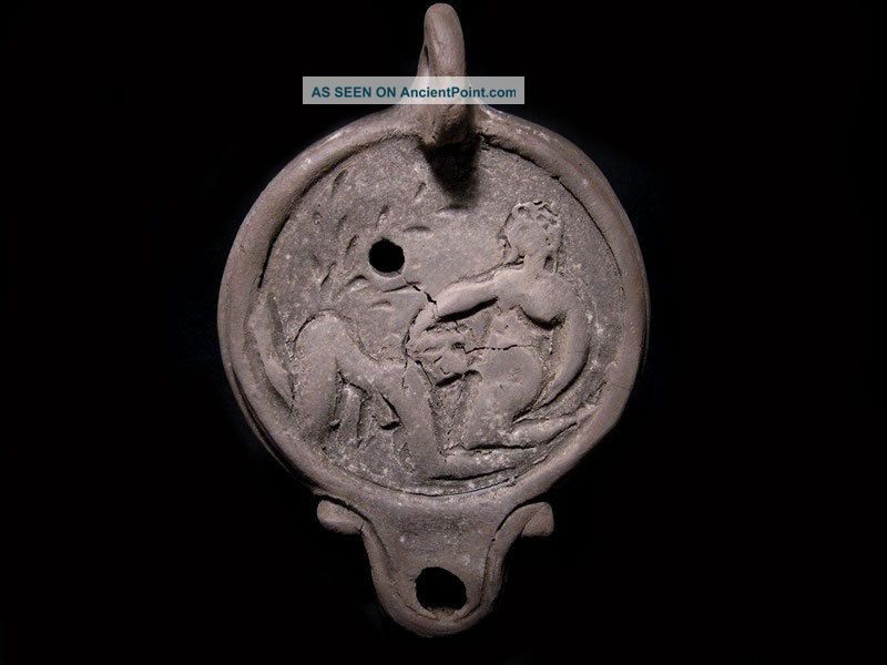 Choice Roman Style Terracotta Oil Lamp,  Love Scene,  Replica Roman photo