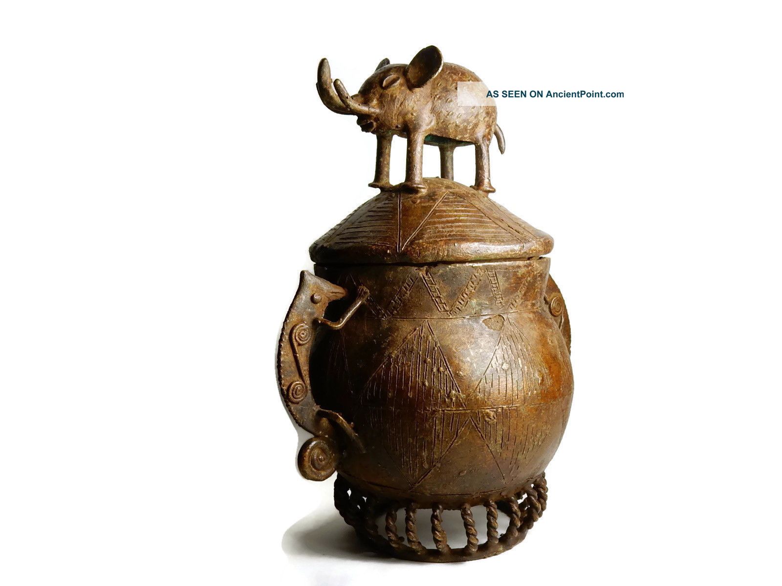 Rare African Tribal Antique Akan Ashanti Cast Bronze Medicine Pot Container Sculptures & Statues photo