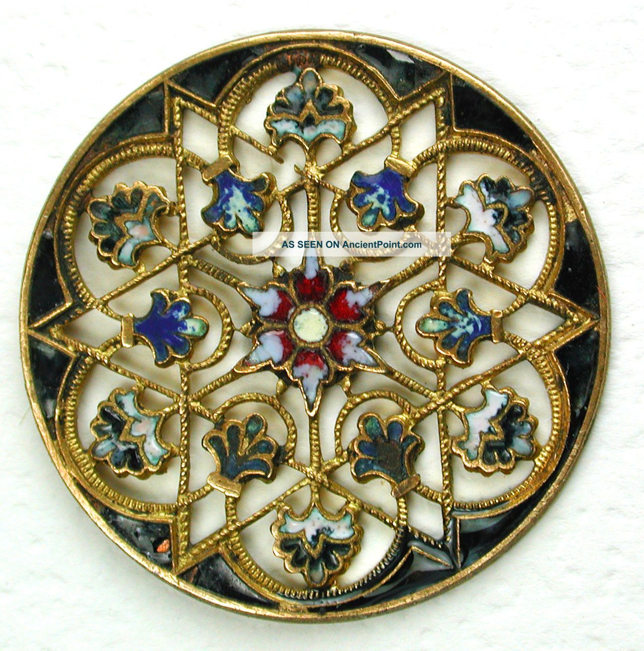 Antique French Enamel Button Pierced Filigree 6 Pointed Star Design 1 & 1/16 