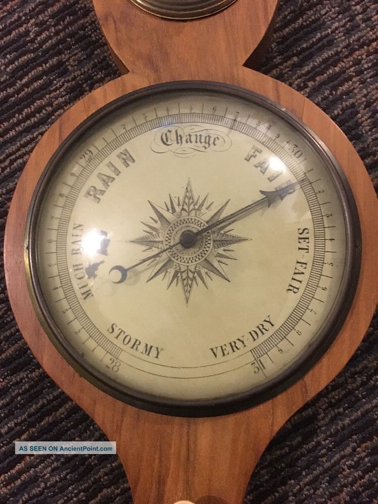 Antique Victorian English Barometer Thermometer Banjo Wood Barometers photo