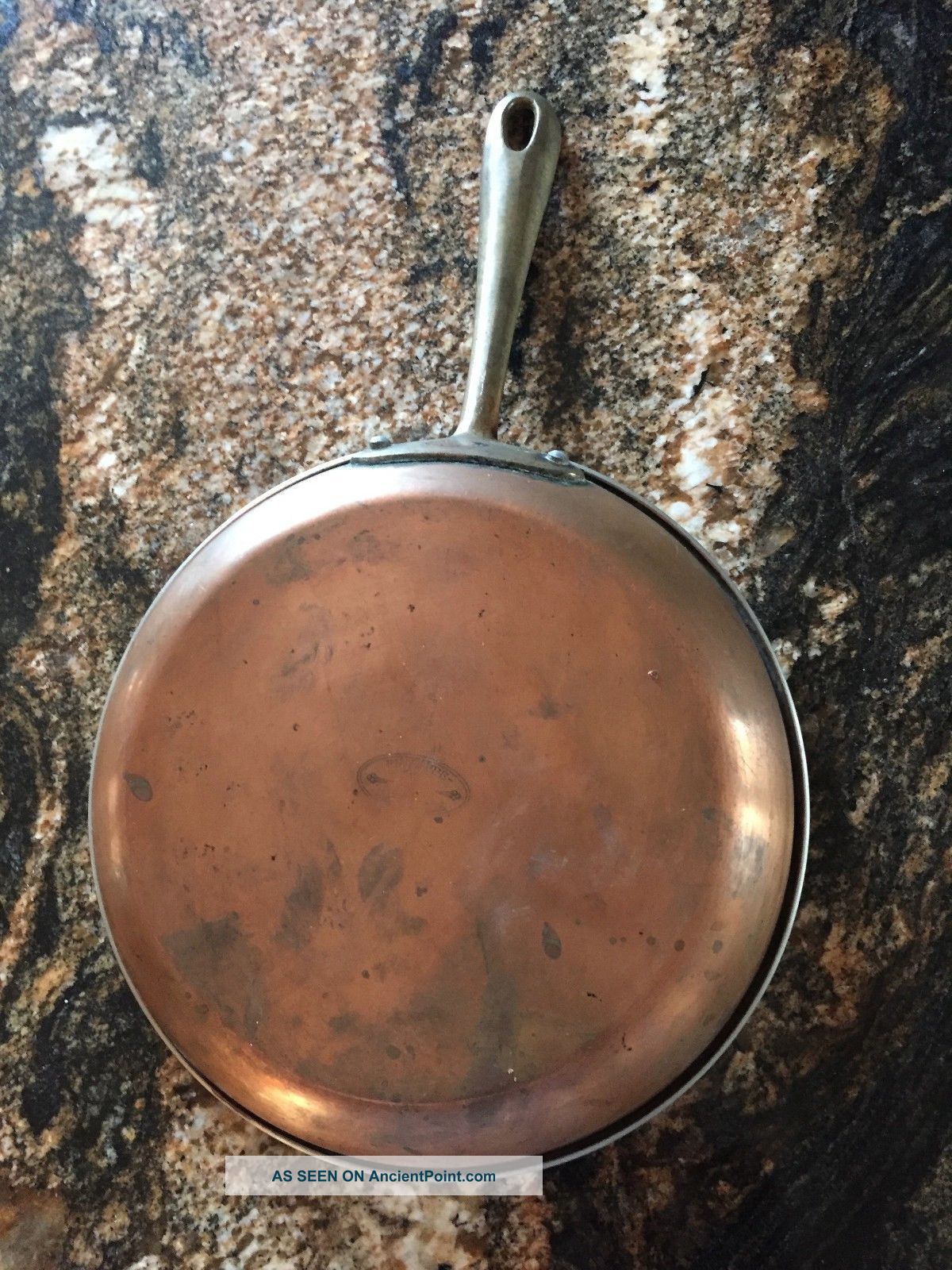 Antique Vintage Kitchen Copper Pan Great Patina Primitives photo