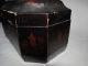 Vintage Chinoiserie Tea Caddy Japanned Black Lacquer Wood Box 2 Lidded Canisters Tea Caddies photo 10