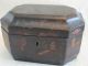 Vintage Chinoiserie Tea Caddy Japanned Black Lacquer Wood Box 2 Lidded Canisters Tea Caddies photo 1