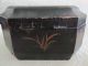 Vintage Chinoiserie Tea Caddy Japanned Black Lacquer Wood Box 2 Lidded Canisters Tea Caddies photo 7