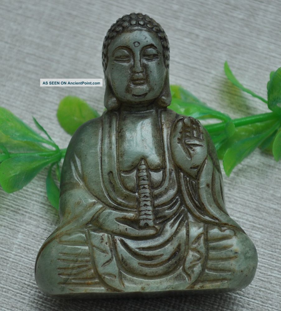 Chinese Ancient Old Hard Jade Hand - Carved Pendant Necklace Sakyamuni Necklaces & Pendants photo