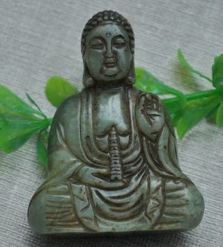 Chinese Ancient Old Hard Jade Hand - Carved Pendant Necklace Sakyamuni photo