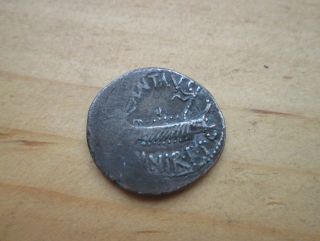 Ancient Mark Anthony Cleopatra Lover Silver Denarius 32 Bc Legion Vii Ship Coin photo