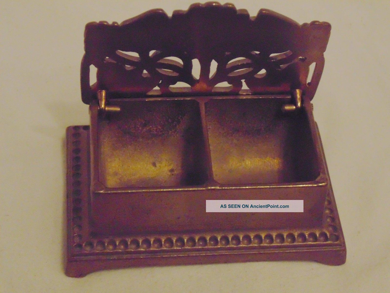 Antique Bronze Floral Art Nouveau Era Divided Postage Stamp Box Desk Accessory Art Nouveau photo