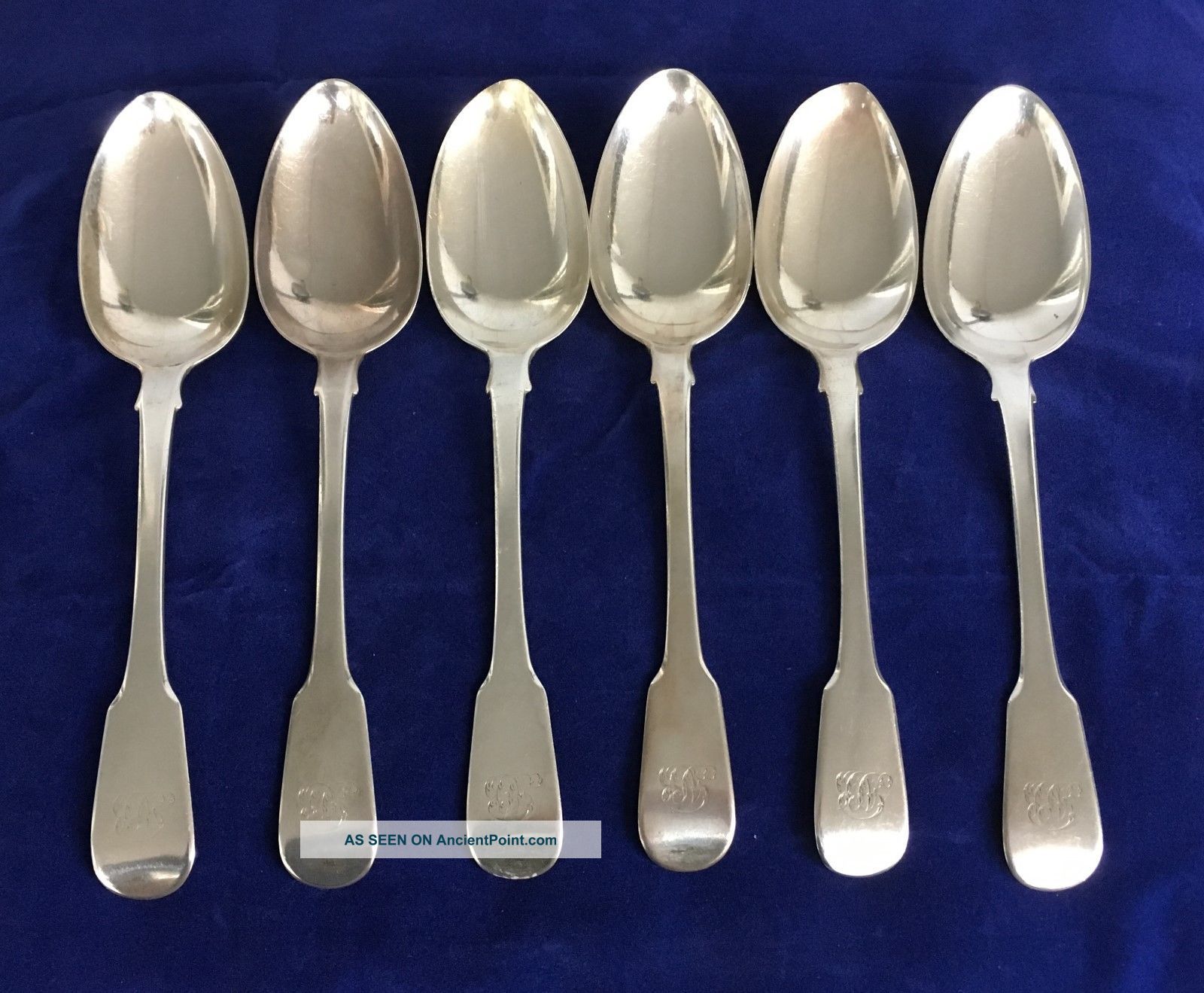 Six Georgian Silver Table Spoons,  London,  Ca.  1815,  Marked Wl Over Wt United Kingdom photo