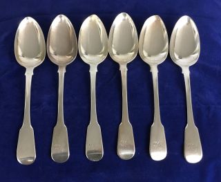 Six Georgian Silver Table Spoons,  London,  Ca.  1815,  Marked Wl Over Wt photo