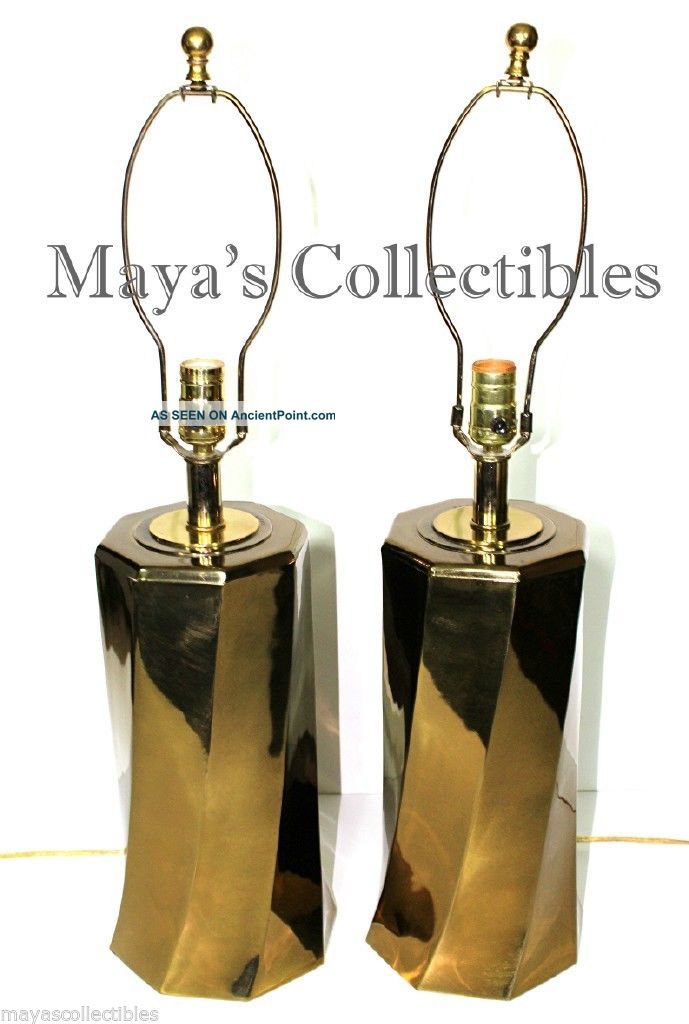 Mid Century Pair Lamps Brass Twisted Sculptural Brutalist Style 27 
