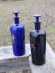 2 Early F.  E.  ??? Cobalt Blue Apothecary Drugstore Label Under Glass Lug Bottles Bottles & Jars photo 8