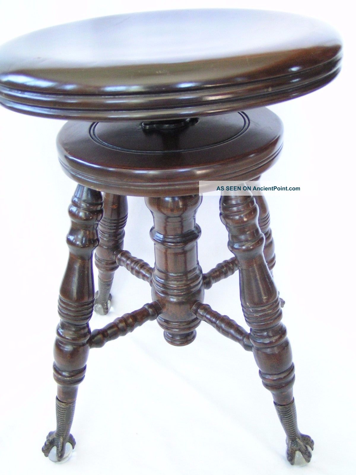 Antique Charles Parker Adjustable Piano Stool Meriden Ct W/eagle Claws 1800-1899 photo