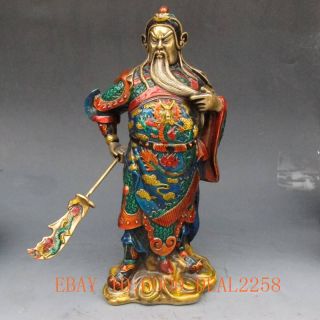 9.  2 Inch Brass Cloisonne Handwork Carved Statue - Guan Gong W Qianlong Mark photo