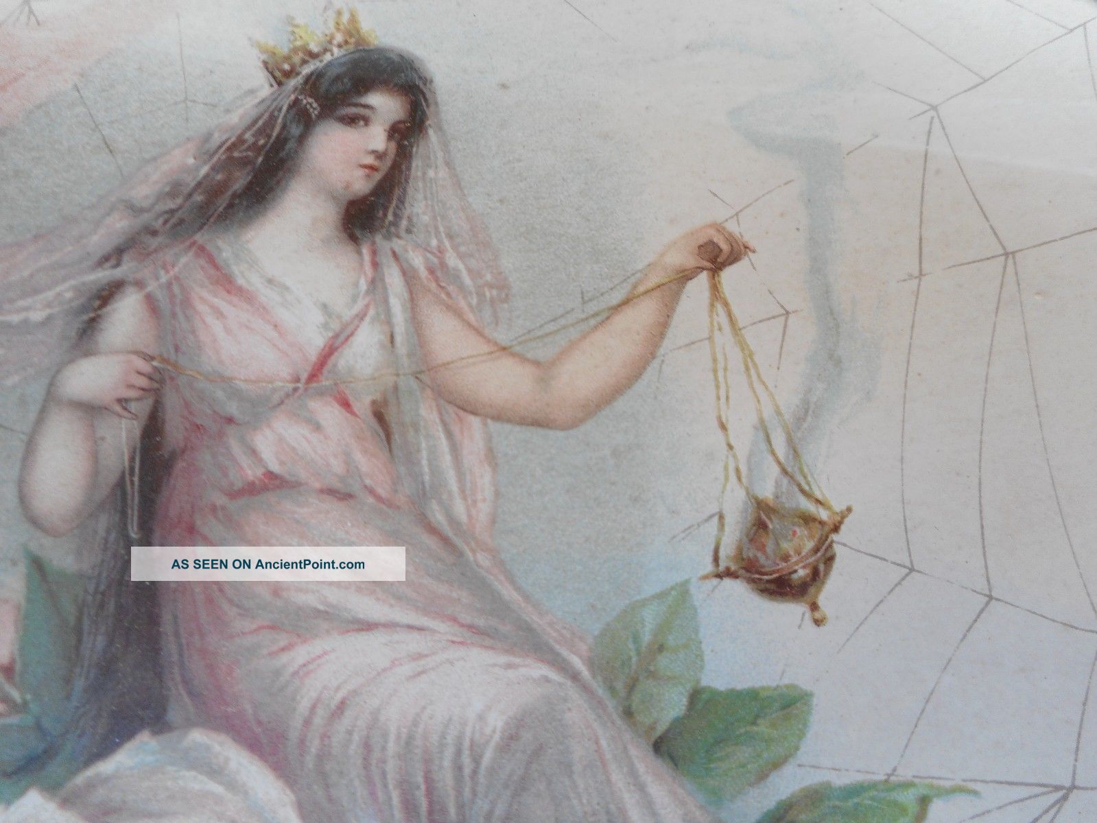 Antique Flue Cover; Lovely Art Nouveau Lady On Rose In Spiderweb,  Fairy Girl Other Antique Home & Hearth photo