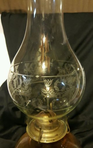 Antique Vintage Etched Glass Hurricane Oil,  Electric Lamp Shade Chimney photo