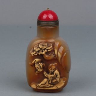 Chinese Exquisite Hand - Carved People & Bats Agate Snuff Bottle photo