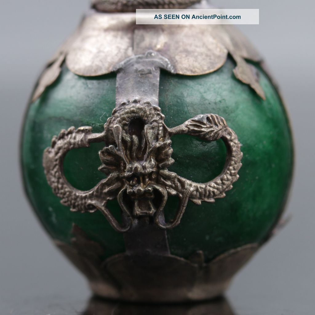 Collectable Green Jade Armor Tibetan Silver Hand - Carve Zodiac Statue - - Snake Other Antique Chinese Statues photo