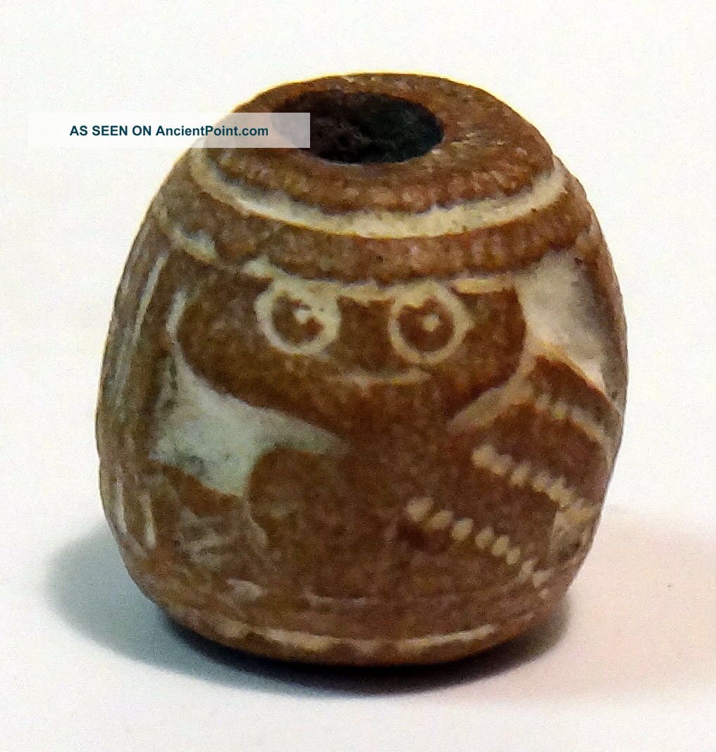 Pre - Columbian Brown Standing Owl Bead.  Guaranteed Authentic. The Americas photo