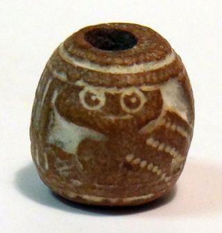Pre - Columbian Brown Standing Owl Bead.  Guaranteed Authentic. photo
