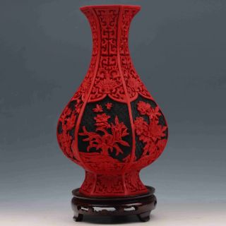 Oriental Vintage Delicate Lacquer Hand - Carved Hex Vase Gd7697 photo