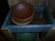 Primitive Early Look Wooden Bin,  (3) Dough Bowls,  Make Do Candle,  Farmhouse Blue Primitives photo 2