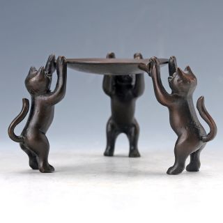 Chinese Collectable Bronze Hand Carved Three Cats Brush Washers D1220 photo