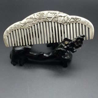 Miao Silver Handmade Silver Carved Noble Plum Flower Comb photo