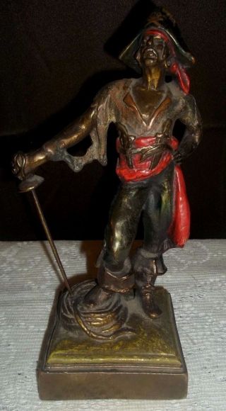 Vintage Painted Bronze Pirate With Sword 10 