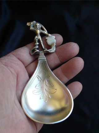 Norway 830 Silver Engraved Tea Caddy Spoon W/ Figural Tip photo
