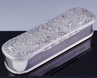 Large 1883 Victorian Dutch Solid Silver Figural Repousse Snuff Patch Jewelry Box photo