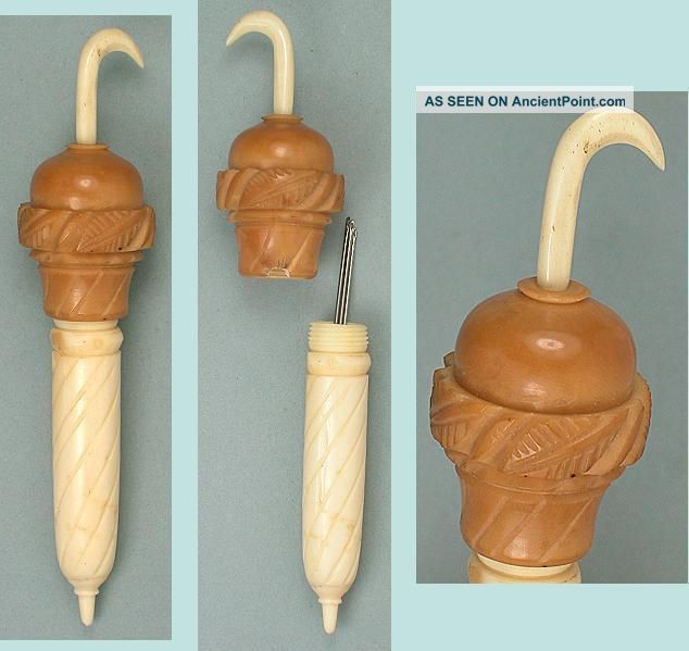 Antique Vegetable Ivory & Bone Parasol Needle Case Circa 1880 Needles & Cases photo